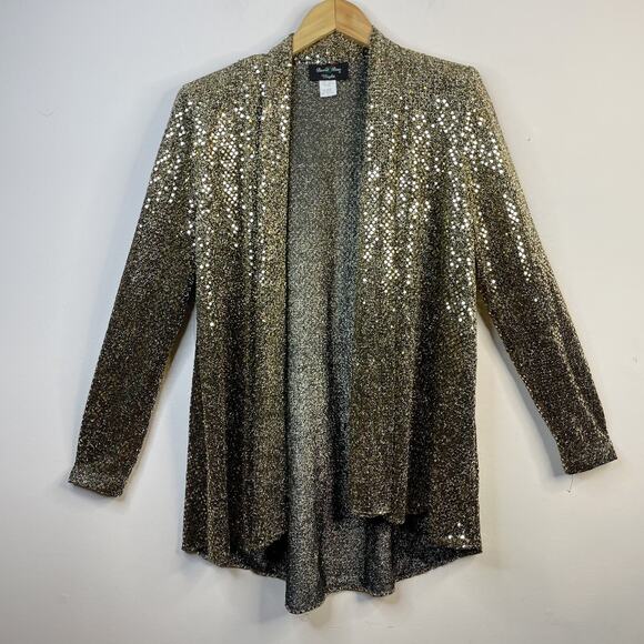 David Rose Night Jackets & Blazers - Vintage 90s David Rose Gold Metallic Sequin Sparkling Disco Open Jacket women S